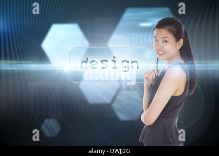Design against shiny hexagons on black background Stock Photo