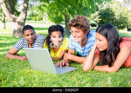 Group of students using laptop Stock Photo