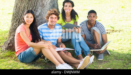 Happy college students studying on campus Stock Photo