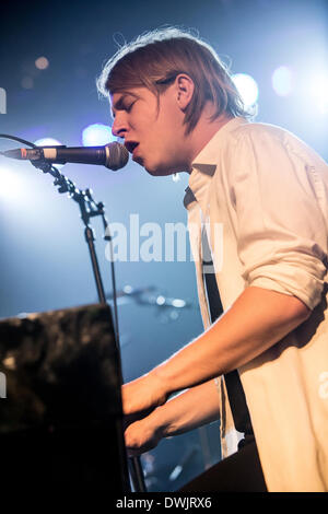 Milan Italy. 09th March 2014. The British singer-songwriter TOM ODELL perform live at the music club Magazzini Generali during the 'Long Way Down Tour 2014' Stock Photo