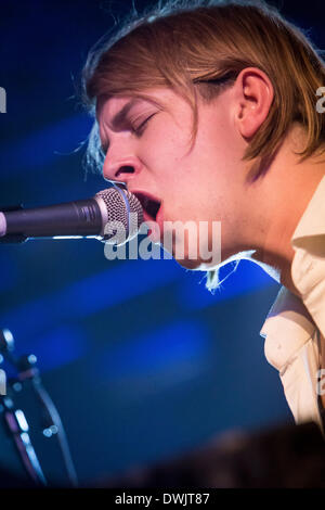 Milan Italy. 09th March 2014. The British singer-songwriter TOM ODELL perform live at the music club Magazzini Generali during the 'Long Way Down Tour 2014' Stock Photo