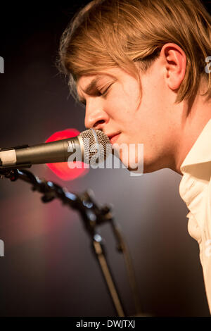 Milan Italy. 09th March 2014. The British singer-songwriter TOM ODELL perform live at the music club Magazzini Generali during the 'Long Way Down Tour 2014' Stock Photo