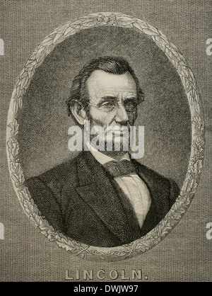 Abraham Lincoln (1809-1865). 16th President of the United States. Engraving in Universal History, 1885. Stock Photo