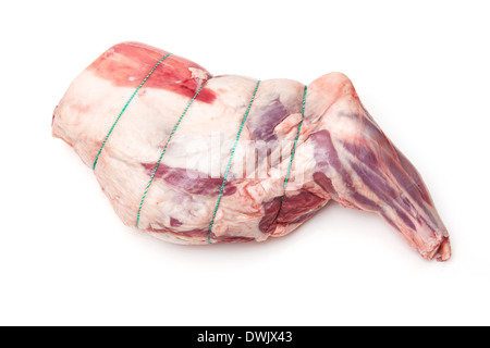 Shoulder of British lamb (2.69 kg) isolated on a white studio background. Stock Photo