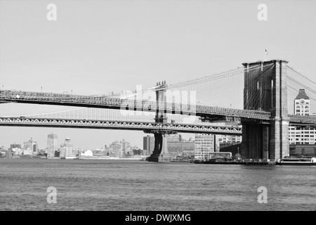 Brooklyn and Manhattan Bridges along the East River. Stock Photo