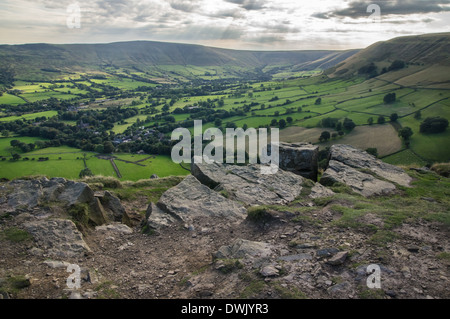 View of the Edale valley from The Nab in Peak District National Park Derbyshire England United Kingdom UK Stock Photo