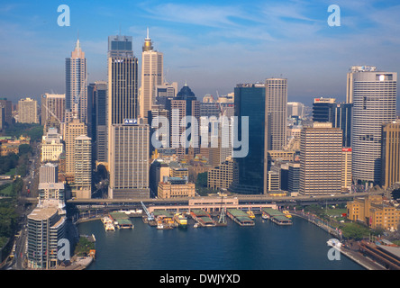SYDNEY, AUSTRALIA - Aerial view of Circular Quay ferry port and downtown. Stock Photo