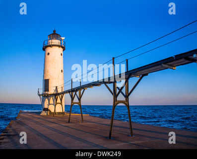 The Manistee North Pierhead Lighthouse On A Beautiful Autumn Morning In Manistee Michigan, USA Stock Photo