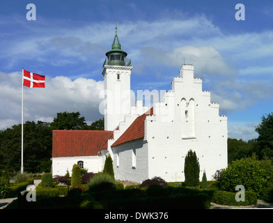 lighthouse and church of tunø, denmark Stock Photo