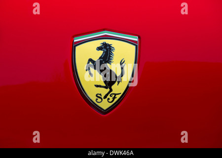Ferrari 'Prancing Horse' symbol on the front of a Ferrari sports car Stock Photo