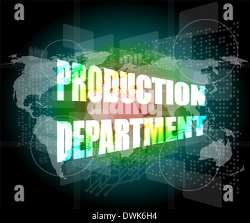 production department words on digital screen with world map Stock Photo