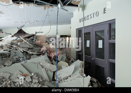 Dry wall and other debris inside the Harvest Bible Chapel undegoing demolition in Oakville, Ontario, Canada. Stock Photo