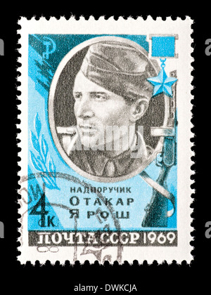 Postage stamp from the Soviet Union (USSR) depicting Otakar Yarosh, Czechoslovakian Svoboda Battalion, WW2 hero. Stock Photo