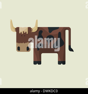 Cute brown cartoon bull with horns and spots Stock Photo