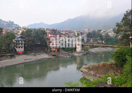 Mandi town across Beas River, Himachal Pradesh, India, Asia Stock Photo