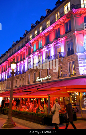Fouquet's Restaurant at dusk, Avenue des Champs-Elysees,  Paris, France, Europe Stock Photo