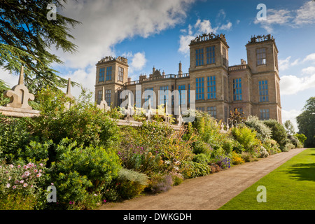 Perennial border in late summer, Hardwick Hall, near Chesterfield, Derbyshire, England, United Kingdom, Europe Stock Photo