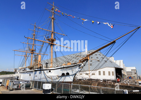 19th century sailing sloop HMS Gannet at maritime heritage museum in Historic Dockyard at Chatham, Kent, England, UK, Britain Stock Photo