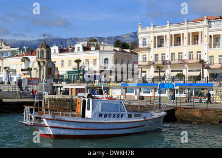 Boat in Yalta Port, Crimea, Ukraine, Europe Stock Photo