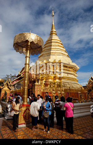 Golden Chedi of Wat Phra That Doi Suthep, Chiang Mai, Northern Thailand, Thailand, Southeast Asia, Asia Stock Photo