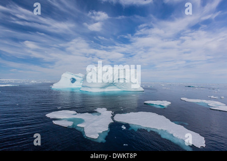 Icebergs and brash ice near the Cumberland Peninsula, Baffin Island, Nunavut, Canada, North America Stock Photo