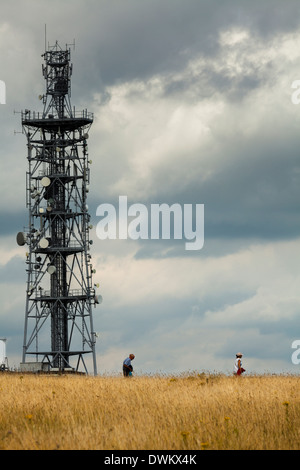 Radio mast on the top of Butser Hill in the South Downs. Stock Photo