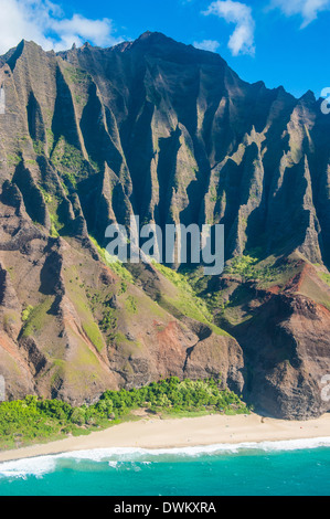 Aerial of the rugged Napali coast, Kauai, Hawaii, United States of America, Pacific Stock Photo