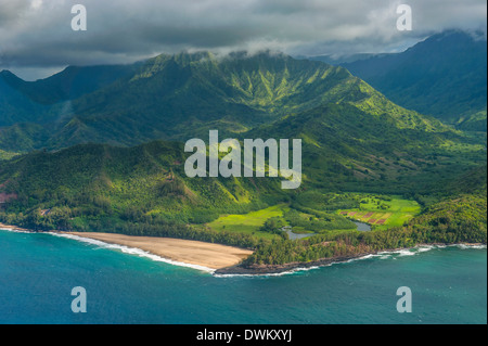 Aerial of the north shore of the island of Kauai, Hawaii, United States of America, Pacific Stock Photo