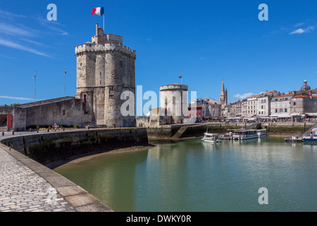 The port of La Rochelle on the coast of the Poitou-Charentes region of France. The towers date from the 11th century. Stock Photo