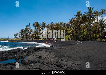 Punaluu Black Sand Beach on Big Island, Hawaii, United States of America, Pacific Stock Photo