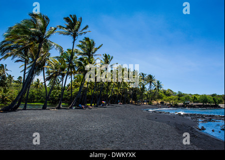 Punaluu Black Sand Beach on Big Island, Hawaii, United States of America, Pacific Stock Photo