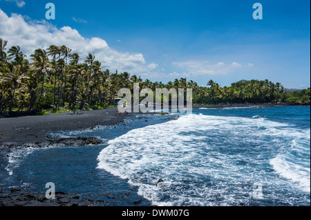 Punaluu Black Sand Beach on Big Island, Hawaii, United States of America, Pacific Stock Photo