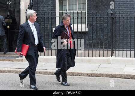 London, UK. 11th March 2014. Ministers attend a cabinet meeting at 10 Downing Street. Pictured: (2nd L) ANDREW LANSLEY MP - Leader of the House of Commons and Lord Privy Seal; (3rd L) LORD HILL of OAREFORD CBE - Leader of the House of Lords and Chancellor of the Duchy of Lancaster Credit:  Lee Thomas/Alamy Live News Stock Photo