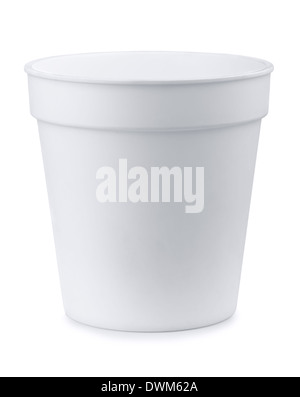 White plastic pot isolated on white Stock Photo