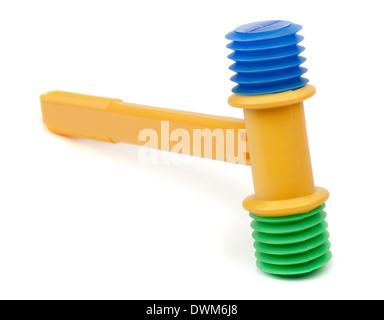 Plastic toy gavel isolated on white Stock Photo