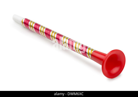 Red plastic toy horn isolated on white Stock Photo