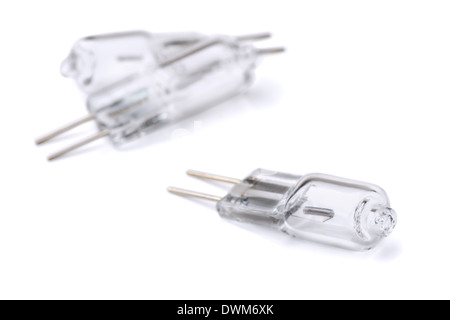 Three halogen light bulbs isolated on white Stock Photo