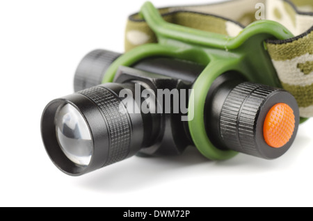 Close up of LED headlamp isolated on white Stock Photo