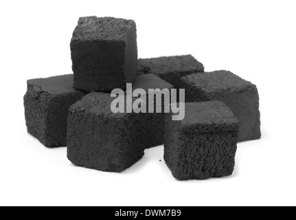 Group of charcoal cubes isolated on white Stock Photo