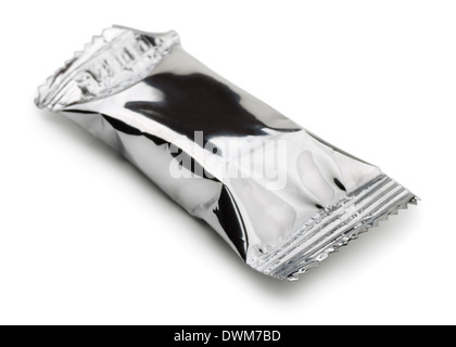 Closed food foil package isolated on white Stock Photo