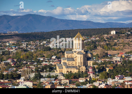 View of Taminda Sameba Cathedral (Holy Trinity Cathedral), Tbilisi, Georgia, Caucasus, Central Asia Stock Photo