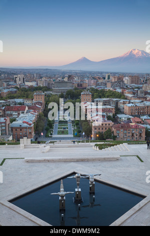 View of Yerevan and Mount Ararat from Cascade, Yerevan, Armenia, Central Asia, Asia Stock Photo