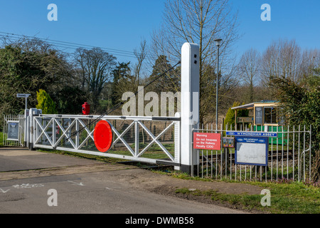 Wymondham Abbey railway crossing and station, on the Mid Norfolk Railway, UK Stock Photo