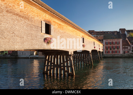 Historic wooden bridge over the Rhine River, Diessenhofen, Canton Schaffhausen, Switzerland, Europe Stock Photo