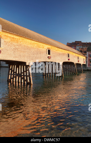 Historic wooden bridge over the Rhine River, Diessenhofen, Canton Schaffhausen, Switzerland, Europe Stock Photo