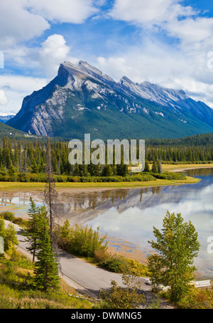 Mount Rundle rising above Vermillion Lakes drive, Banff National Park, UNESCO Site, Alberta, Canadian Rockies, Canada Stock Photo