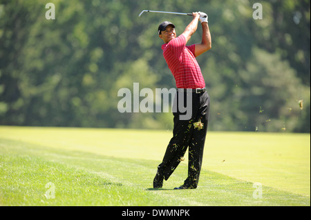 Tiger Woods competes during PGA tour at Aronimink Golf Club in Newtown Square, PA, USA. Stock Photo