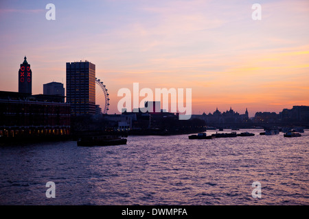 A beautiful sunset in London taking in the River Thames, London Eye and Oxo Tower. Stock Photo