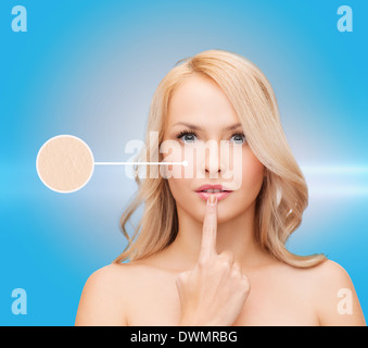 woman touching her lips Stock Photo