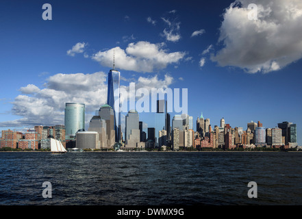 Manhattan financial district skyline as seen from Jersey City, New York, United States of America, North America Stock Photo